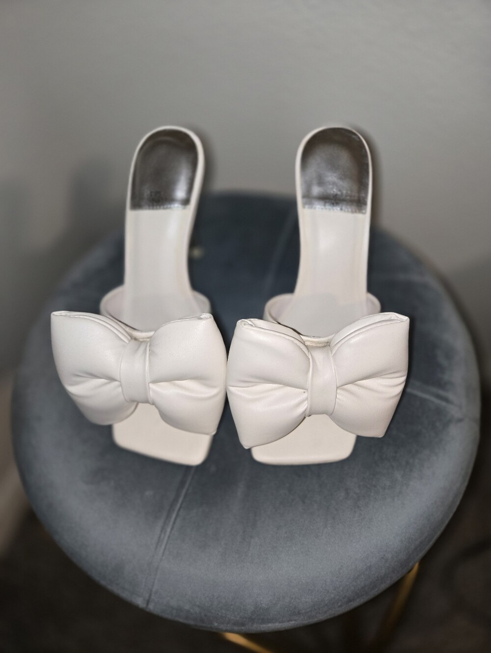 Jeffrey Campbell White Bow Mule Heels | Square Toe Statement Sandals